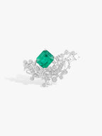 Silver-tone convertible necklace with emerald-green cushion center stone and sparkle cluster