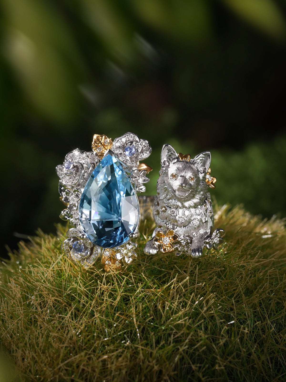 Bespoke Archieve: Santa Maria Aquamarine Corgi Rose Garden Open Ring