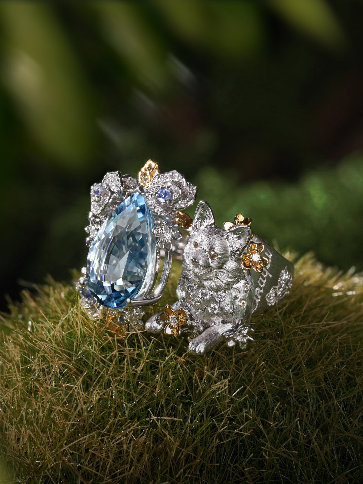 Bespoke Archieve: Santa Maria Aquamarine Corgi Rose Garden Open Ring