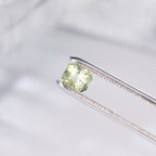 Octagonal chrysoberyl ring with pavé-set silver band detail, side view