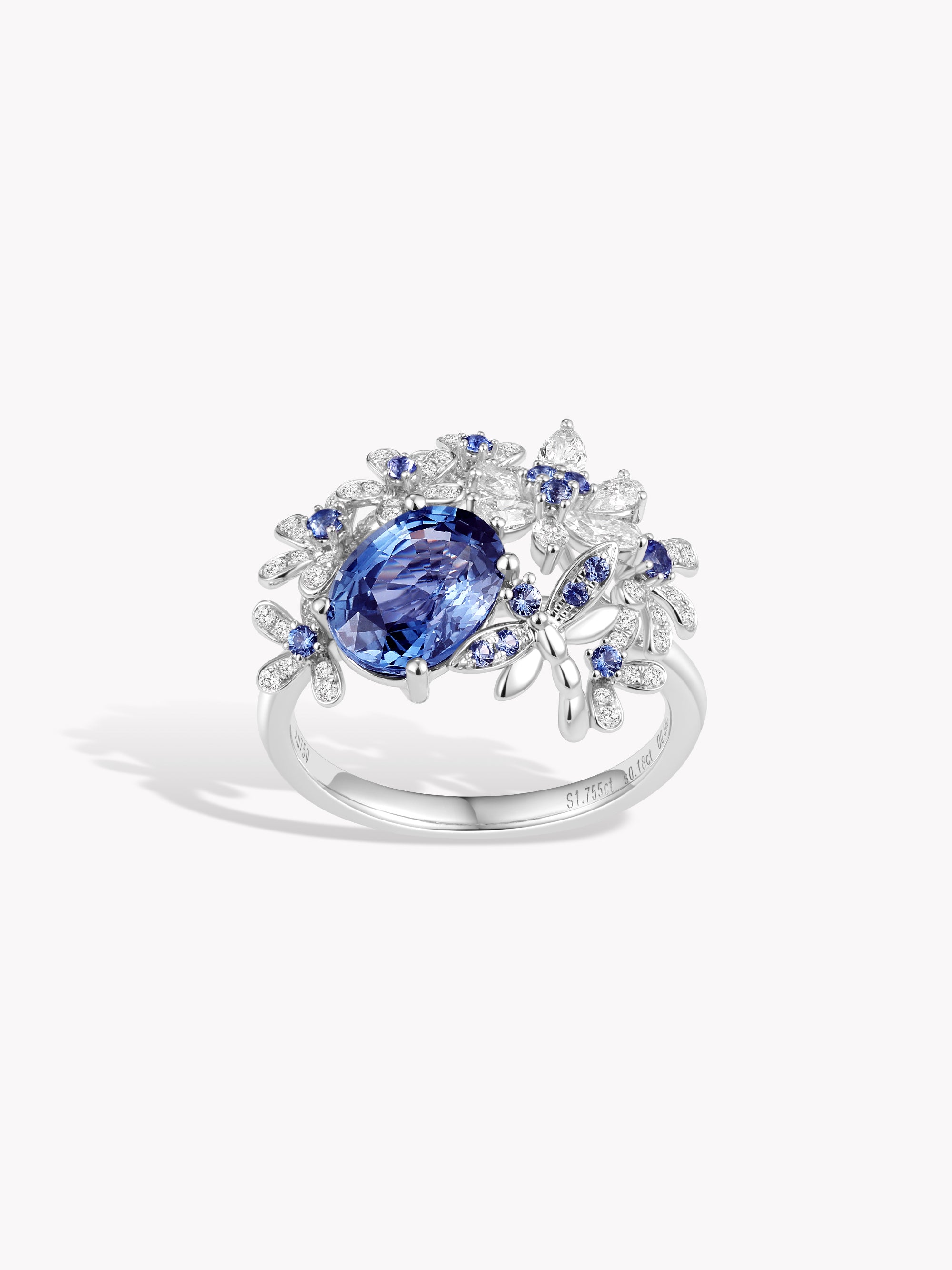 Custom: Certified 1.755ct natural sapphire ring in 18K white gold