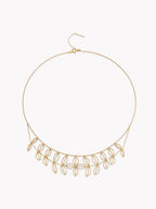 18k yellow gold leaf lace necklace with round collar and dangling leaf motifs