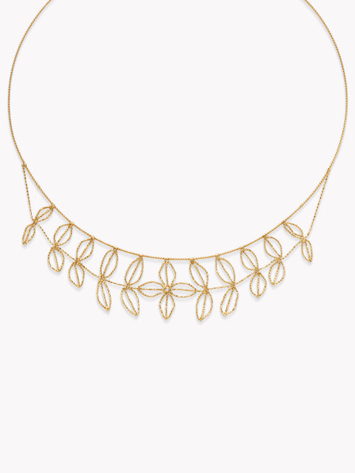 18k Yellow Gold Leaf Lace Necklace