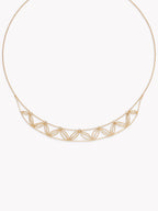 18k yellow gold lace leaf necklace, scalloped double-leaf bib