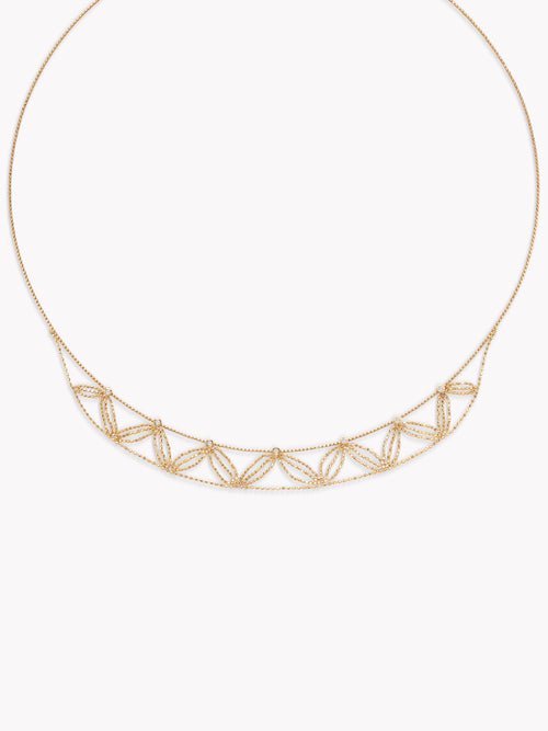 18k Yellow Gold Double Leaf Lace Necklace