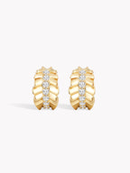 Gold ruffle diamond ear cuffs with vertical row of clear stones