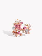Mahenge strawberry ring, rose-gold tone with pink and clear floral gemstone clusters