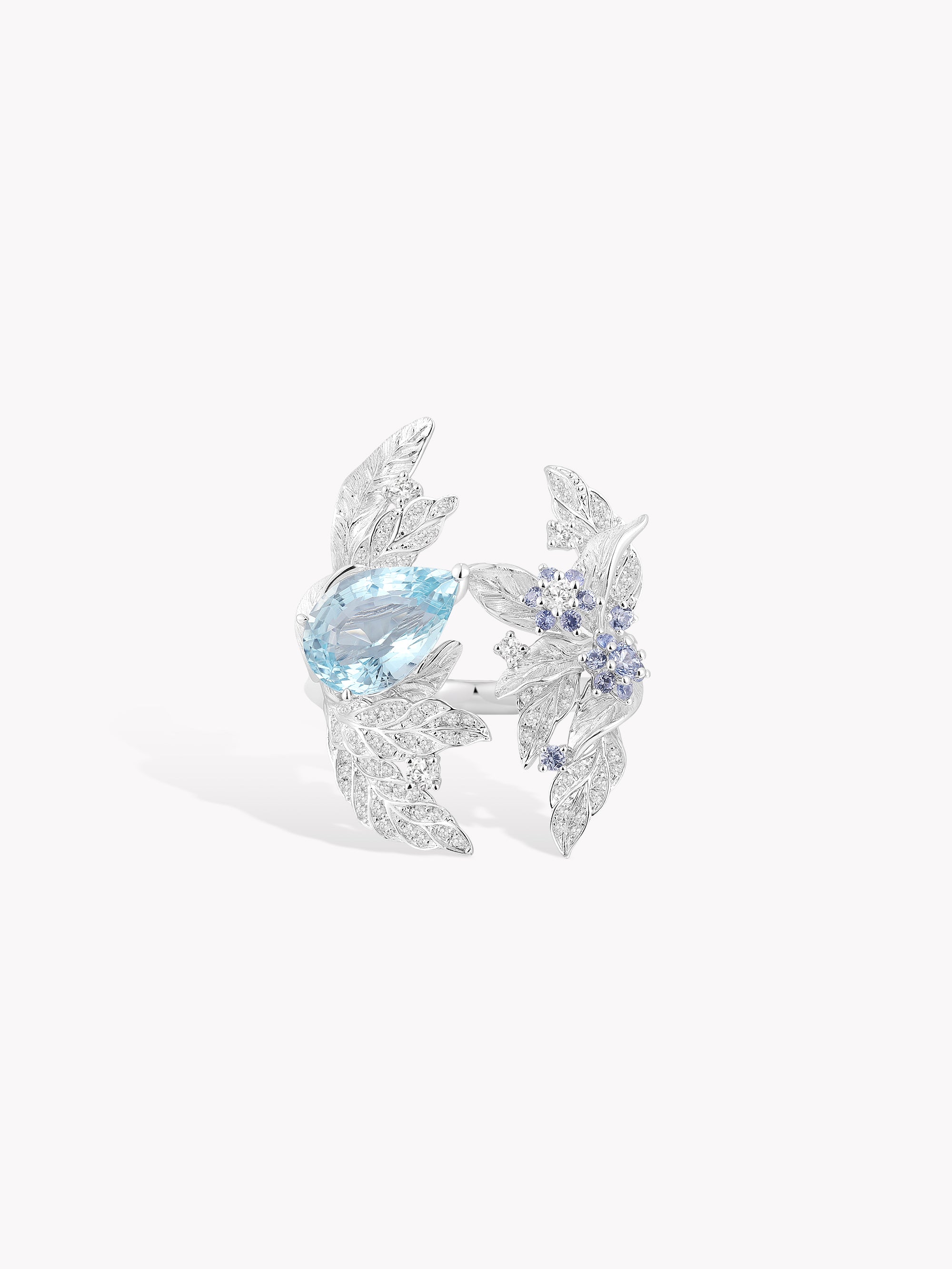 Aquamarine Laurel Leaf Ring
