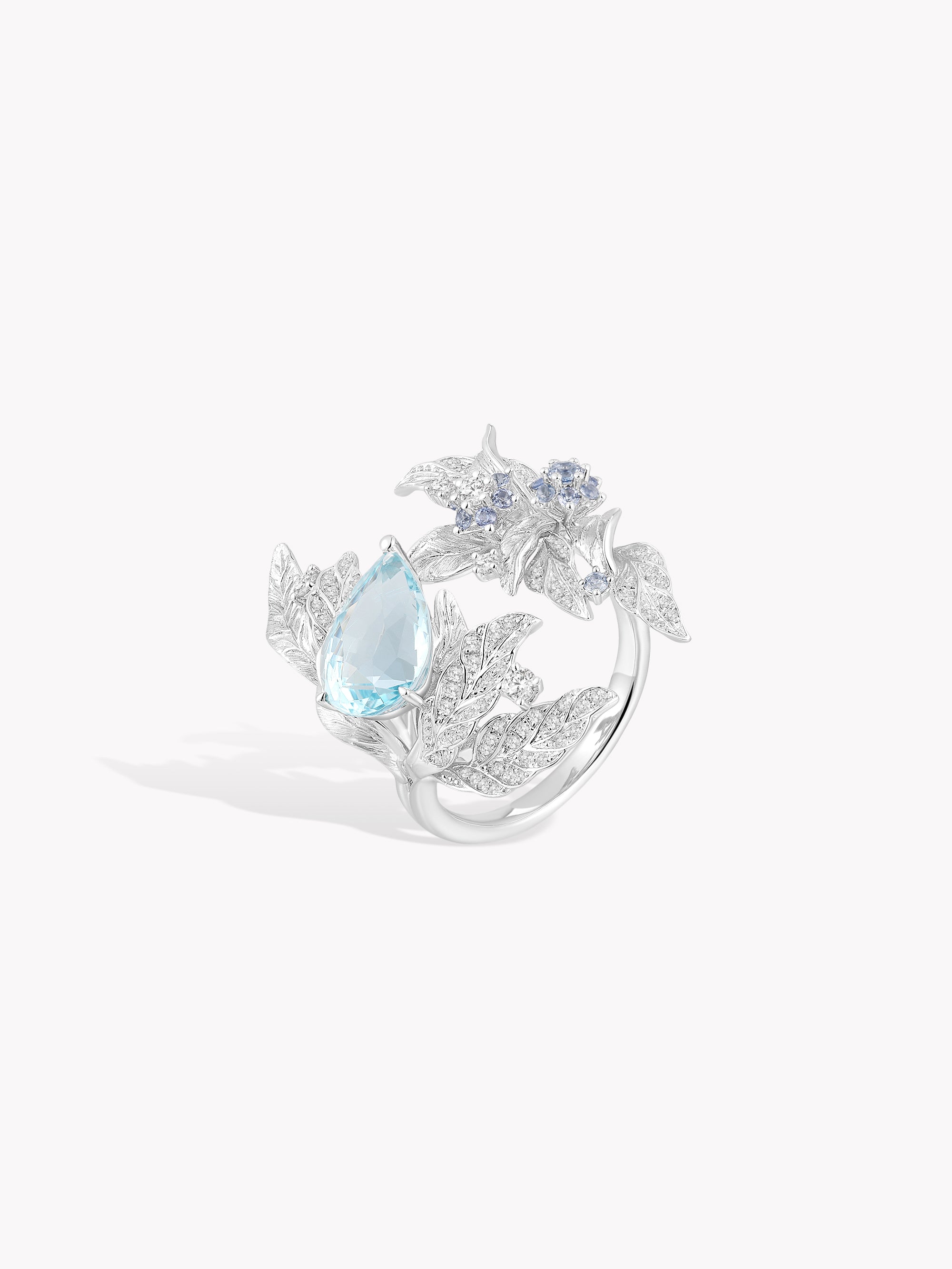 Aquamarine Laurel Leaf Ring