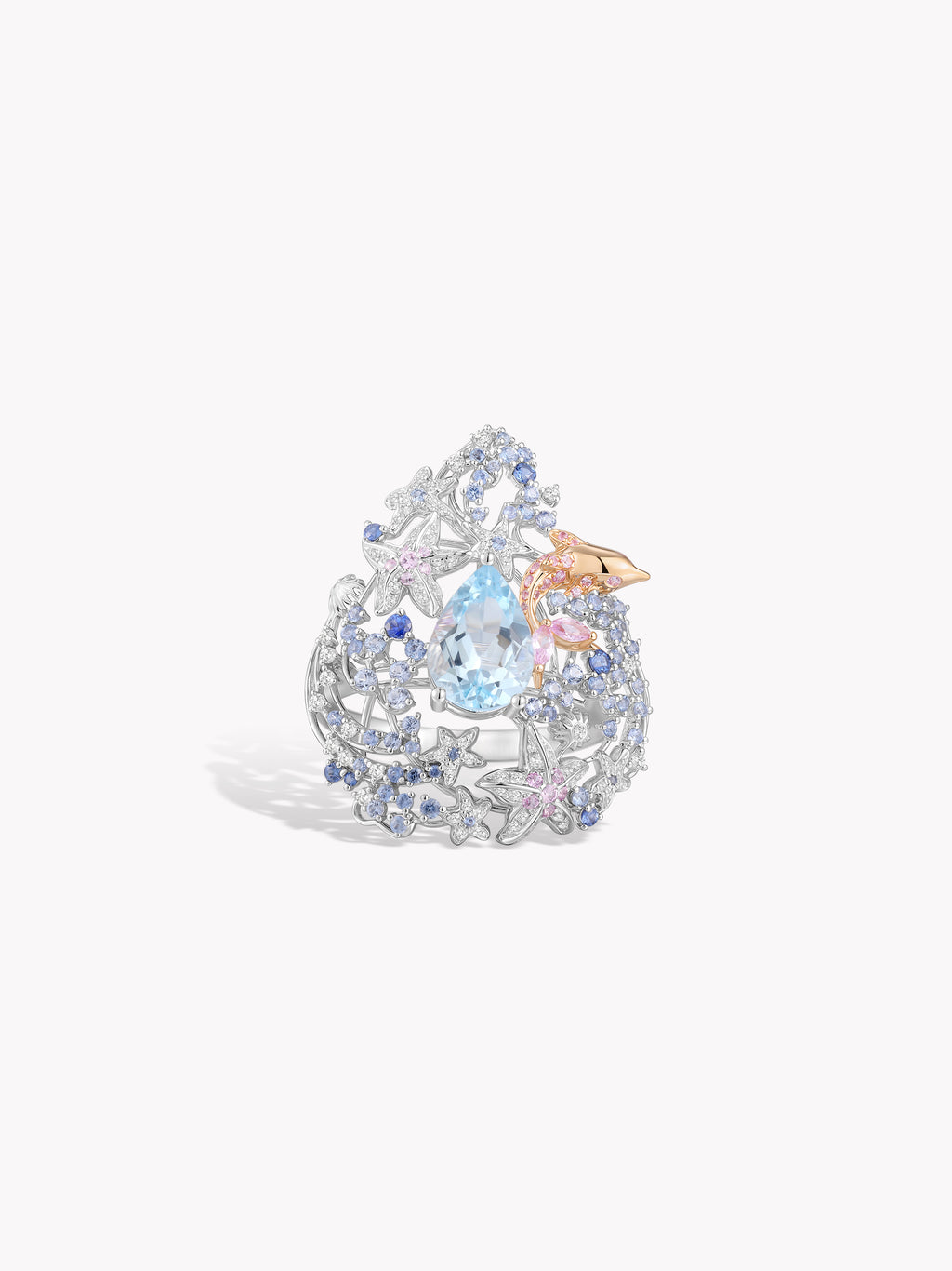 Aquamarine and diamond cluster ring in 18k solid gold with light-blue center stone