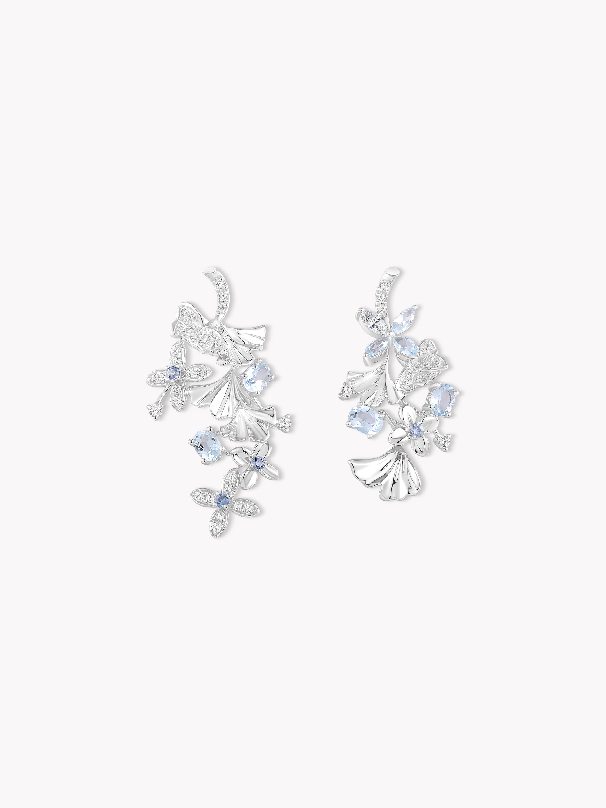 Sapphire White Gold Ginkgo Earrings