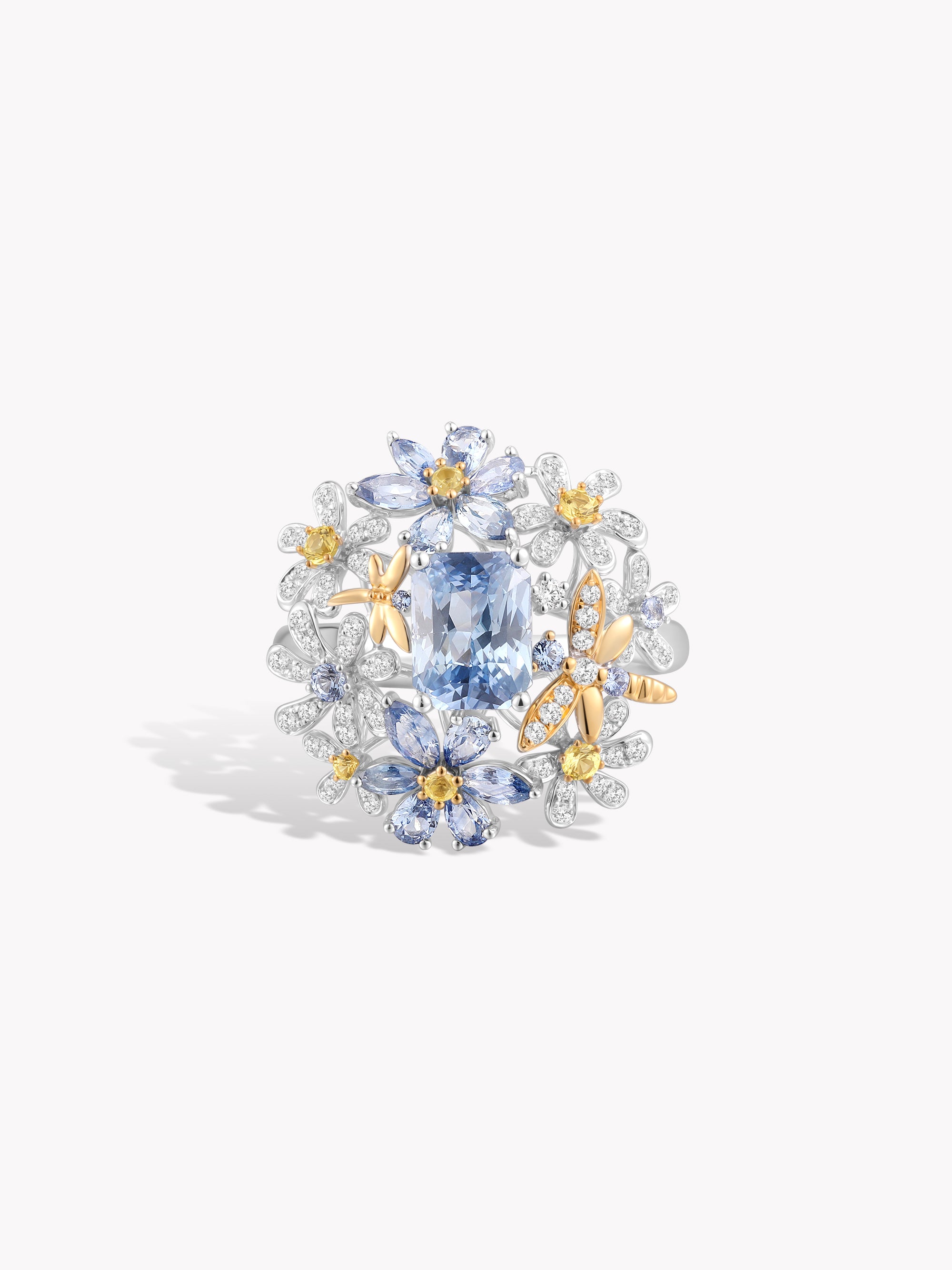 Sapphire Flower-Leaf Dragonfly Ring