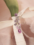Sakura drop earring cluster with pink teardrop and round lilac stones on silver