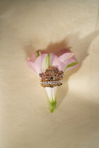 Gold-tone ring with pink flower cluster centerpiece and white side stones
