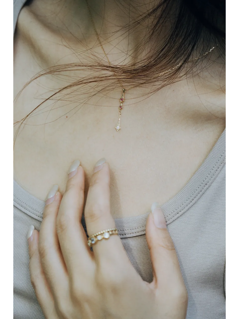 Rosette Cascade Necklace with Ruby in 9K Gold