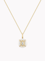 Certified 0.14ct White Sapphire Pendant Necklace with Mother Pearl in 18k Gold