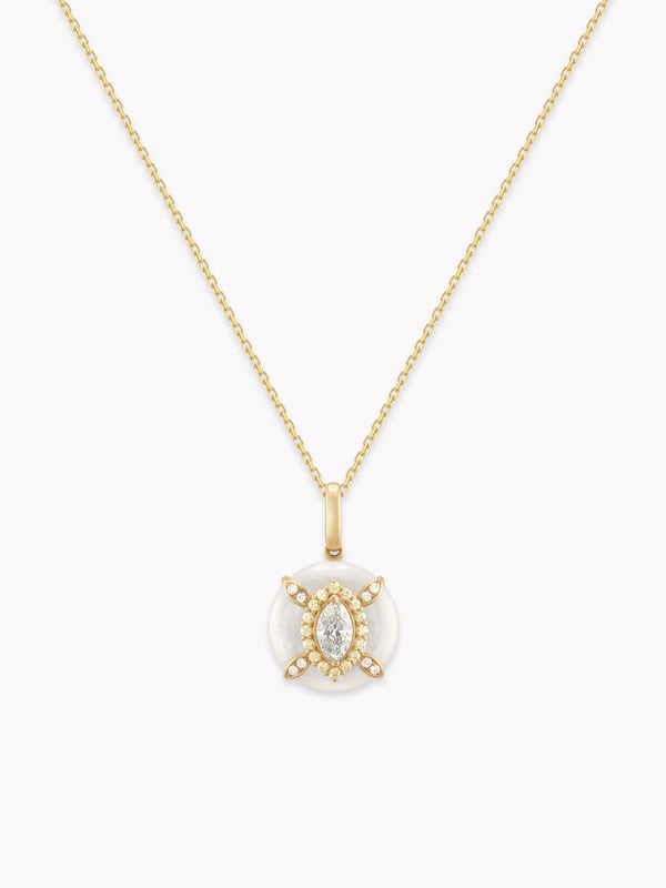 Certified 0.14ct White Sapphire Pendant Necklace with Mother Pearl in 18k Gold