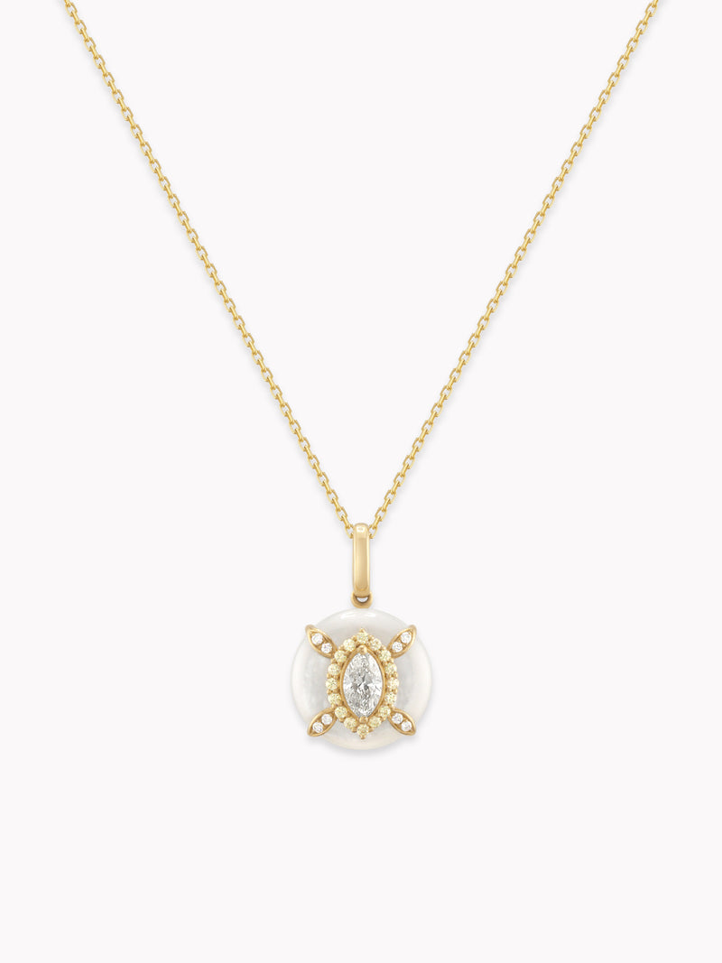 Certified 0.14ct White Sapphire Pendant Necklace with Mother Pearl in 18k Gold