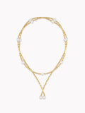 18K gold layered necklace with white Akoya pearls and a teardrop pearl pendant