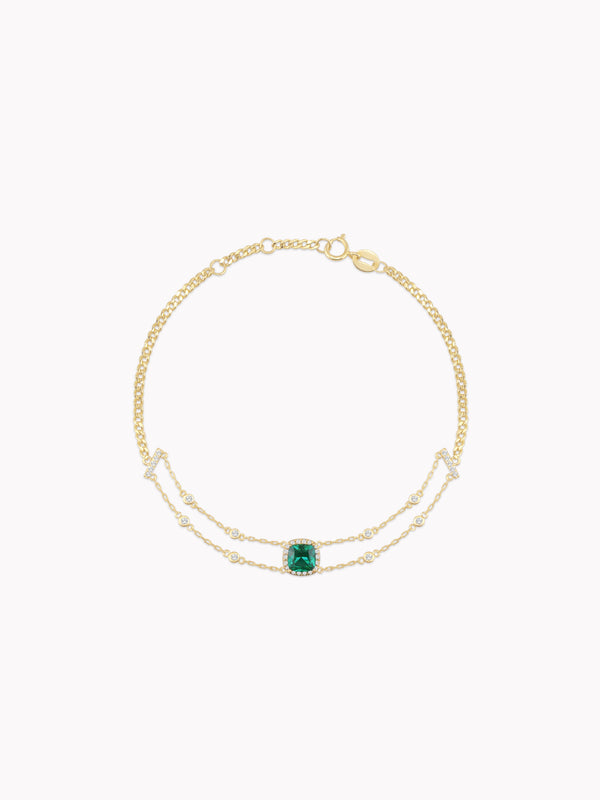 Double Chain Emerald Express Square Bracelet in 18K Gold