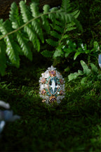 Marquise aquamarine halo lace garden ring in gold tone with sparkling stones