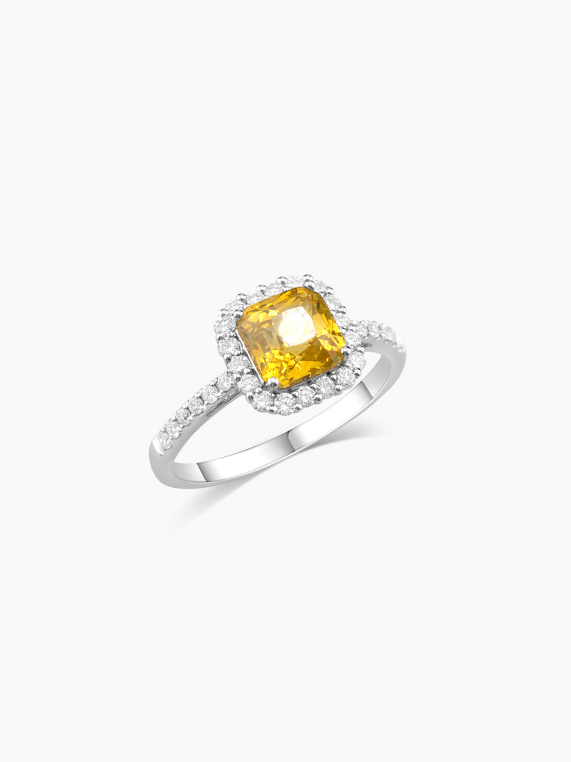 Custom: Certified 1.63ct With-Heat Natural Yellow Sapphire Ring in 18K White Gold