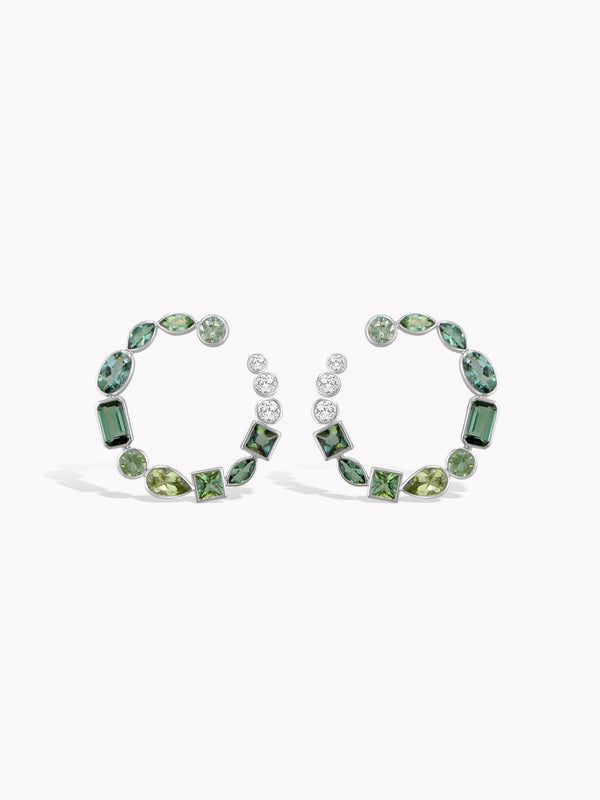 Verdant Orbit Hoops in Green Tourmaline