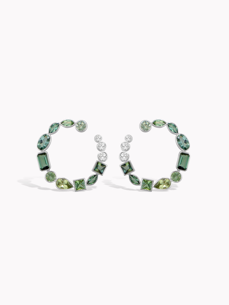 Verdant Orbit Hoops in Green Tourmaline