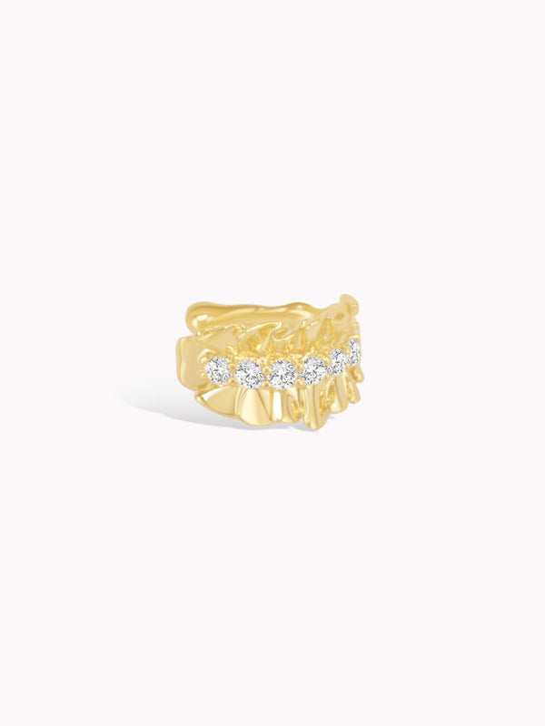 Golden Ruffle Diamond Ear Cuff