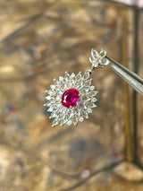 Certified 0.4ct Ruby Lotus Pendant Necklace with 0.78ct White Sapphire in 18K White Gold