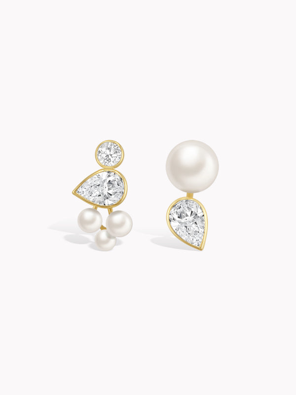 Celeste Asymmetrical Pearl & Diamond Earrings