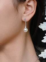 Vine 18K Australia South Sea White Pearl with Diamonds Earrings