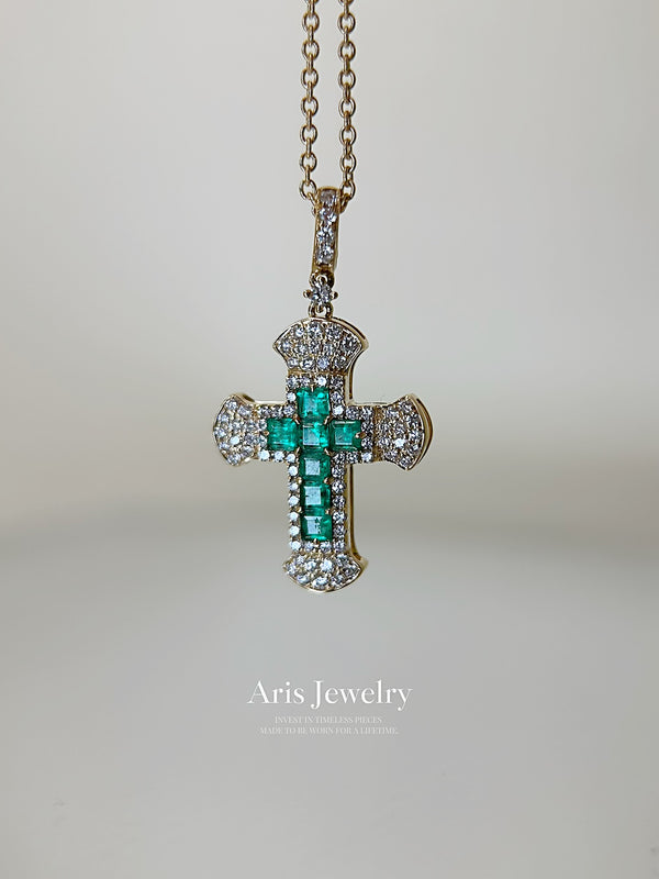 Emerald Radiance Cross Pendant