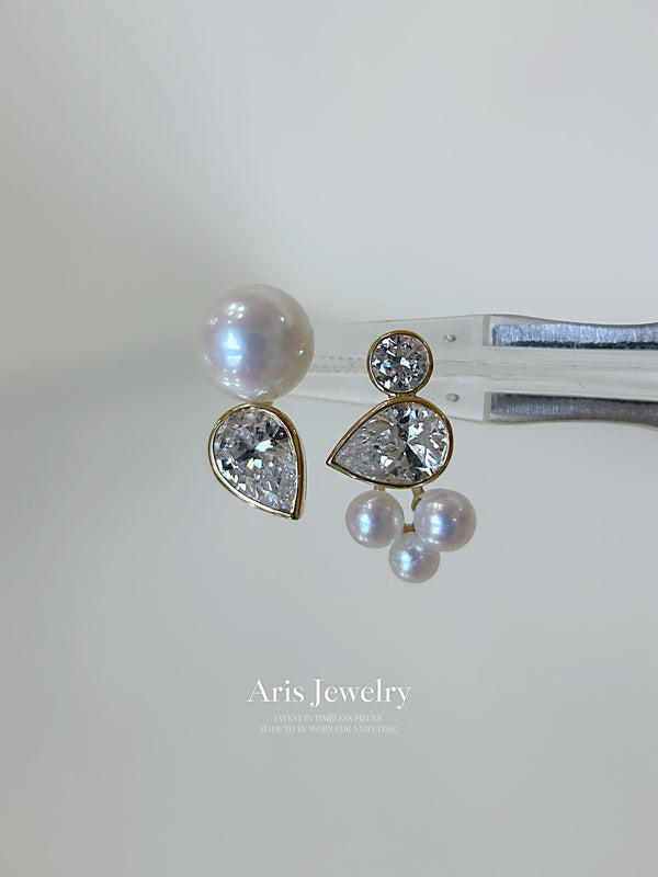 Celeste Asymmetrical Pearl & Diamond Earrings