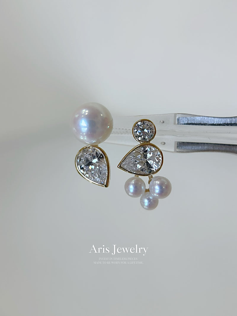 Celeste Asymmetrical Pearl & Diamond Earrings