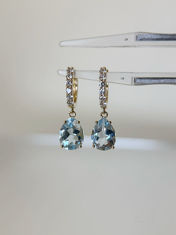 Lorelei Huggies with Aquamarine Drops