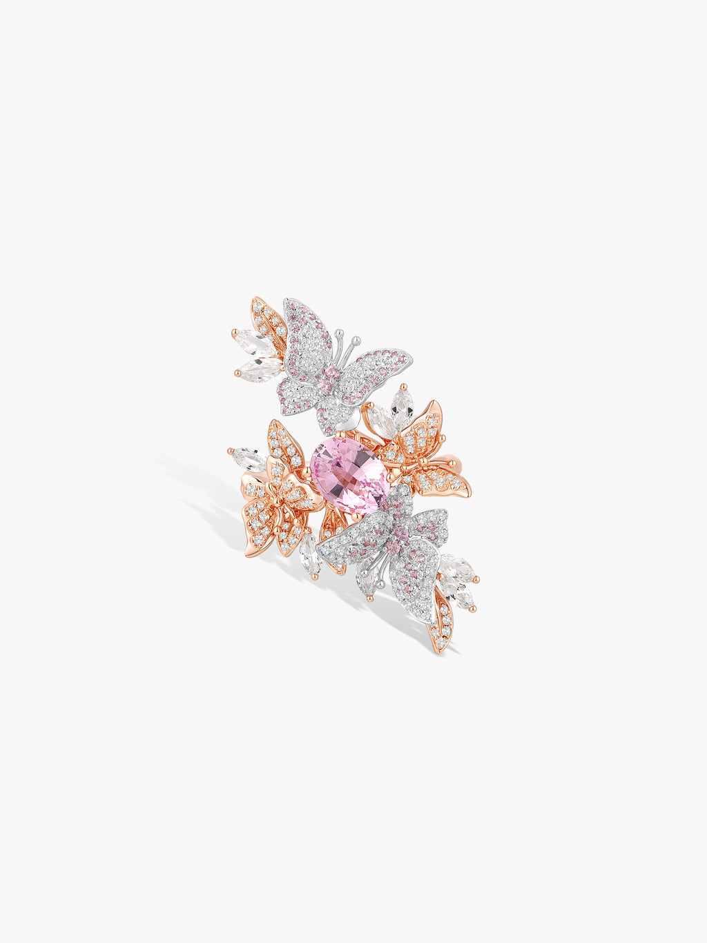 1.35ct Pink Sapphire Natural Diamonds Winged Butterfly Ring