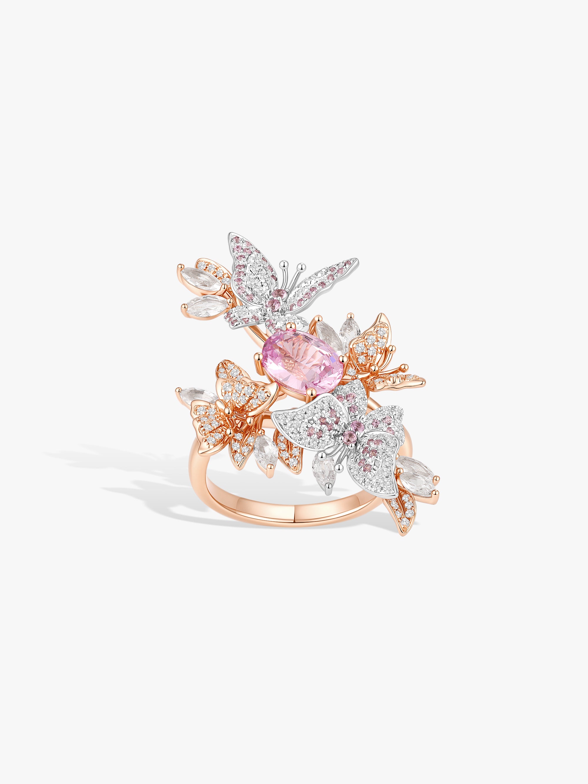 1.35ct Pink Sapphire Natural Diamonds Winged Butterfly Ring