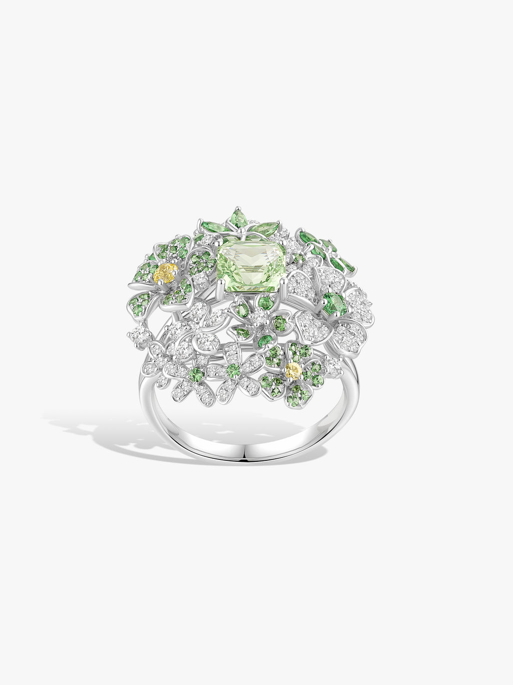 1.03ct Mint Garnet Natural Diamonds Hydrangea Floral Ring