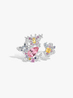 Butterfly halo ring with pink marquise center stone and clear diamond accents