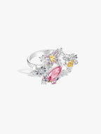 Silver butterfly ring with pink marquise center, yellow and clear gemstone accents