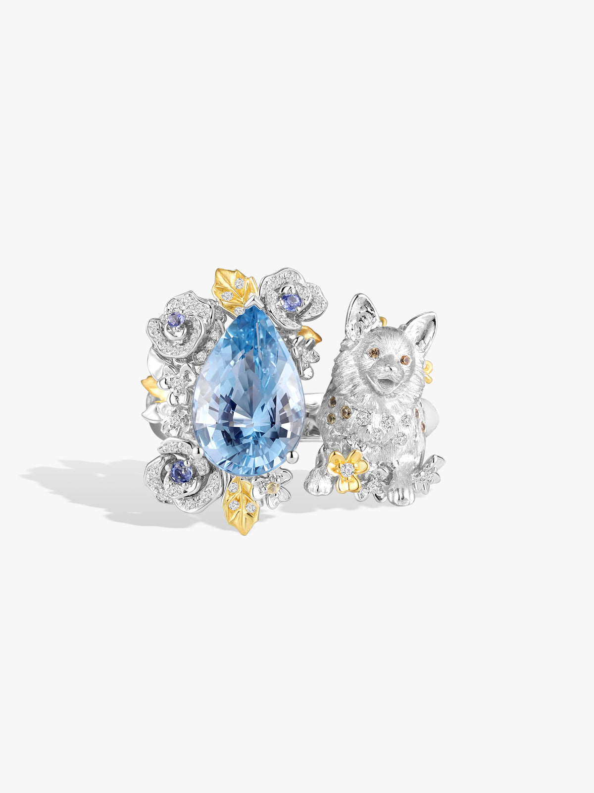 Bespoke Archieve: Santa Maria Aquamarine Corgi Rose Garden Open Ring
