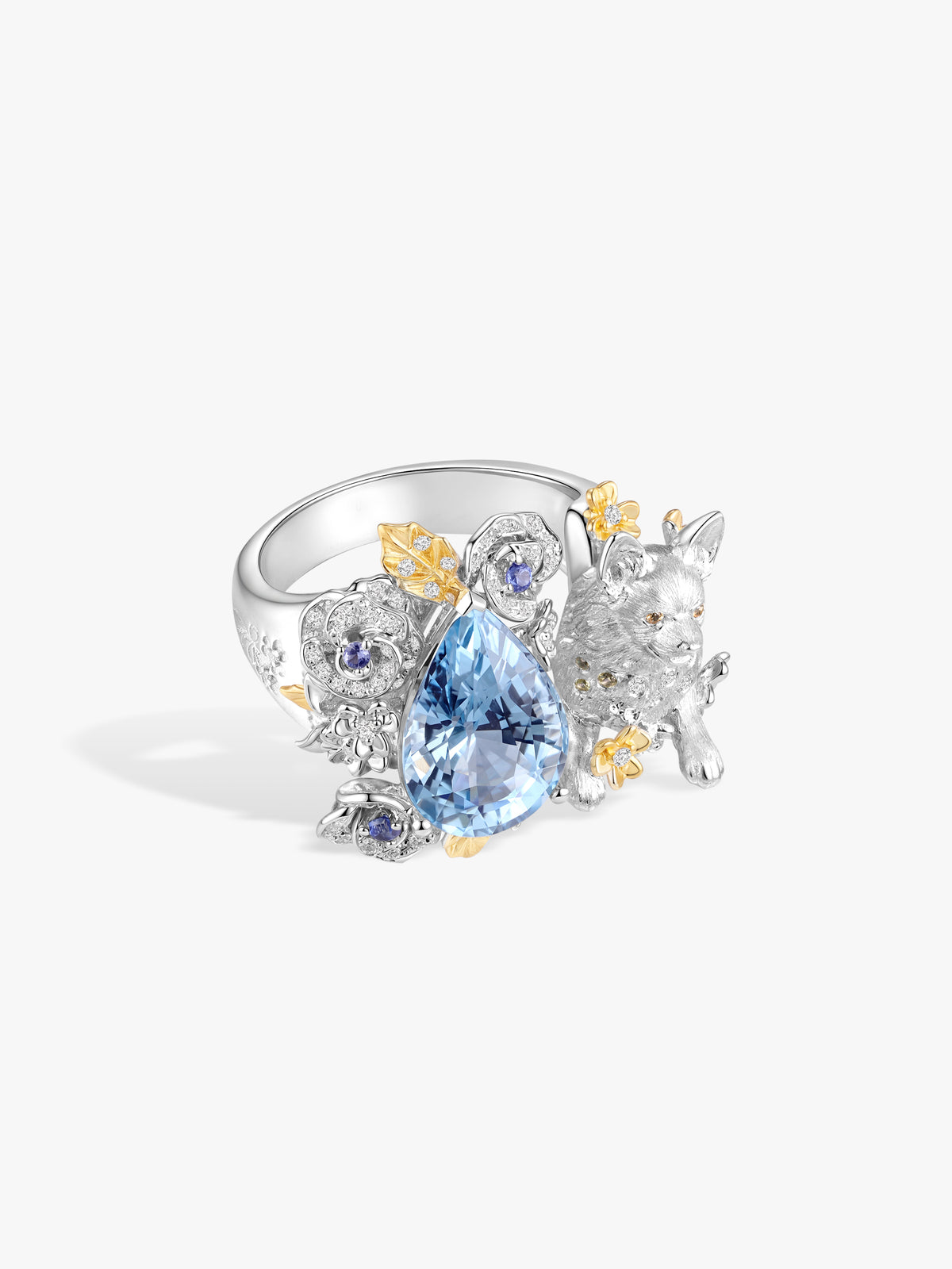 Bespoke Archieve: Santa Maria Aquamarine Corgi Rose Garden Open Ring