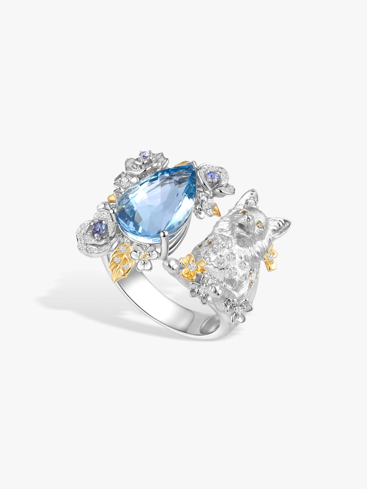 Bespoke Archieve: Santa Maria Aquamarine Corgi Rose Garden Open Ring