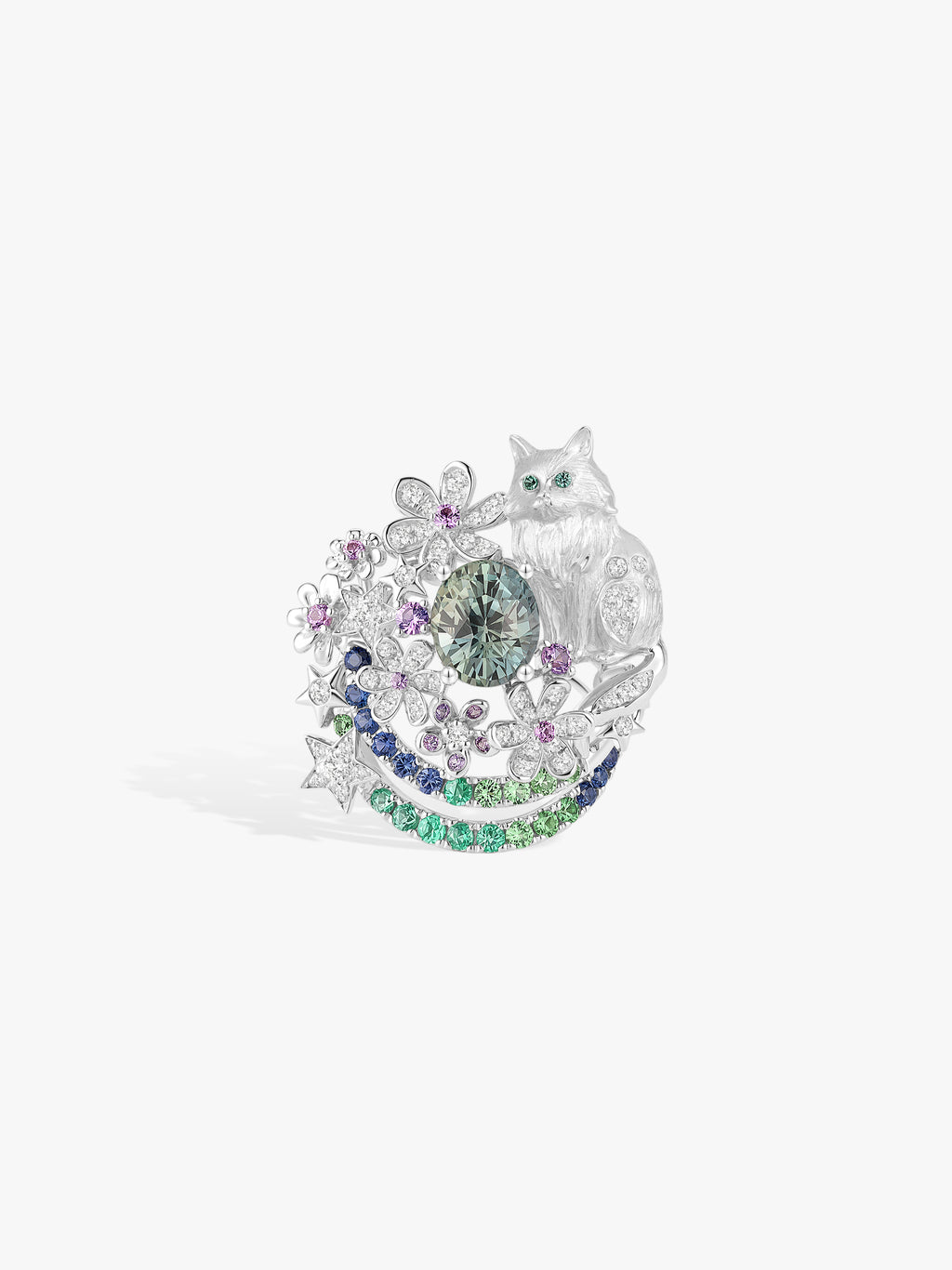 Bespoke Archieve: 1.6ct Green Sapphire Aurora Dream Kitten Ring