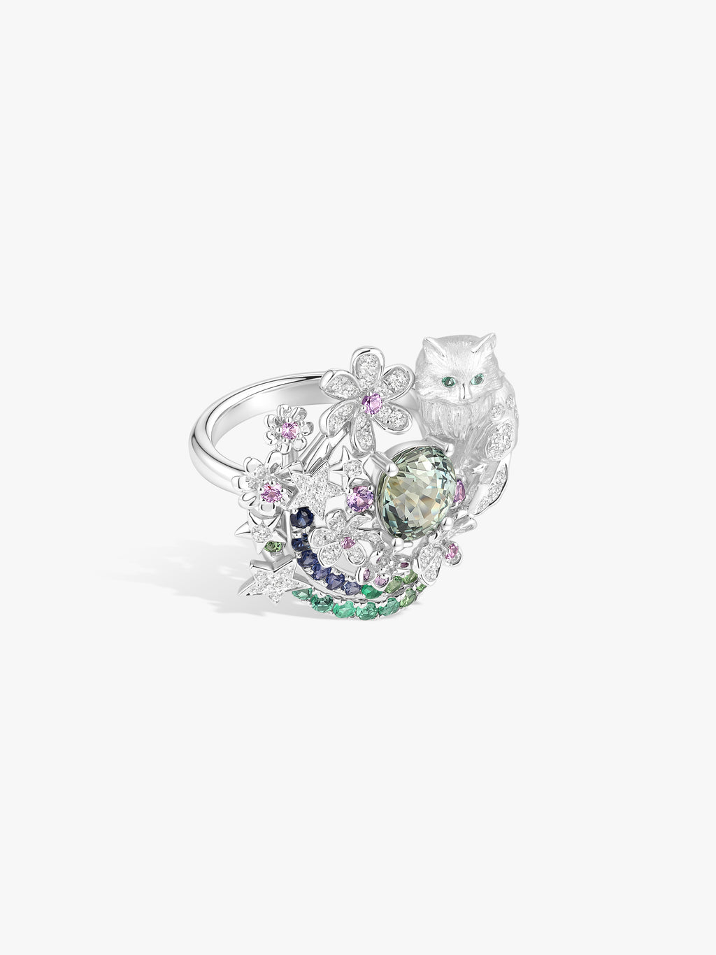 Bespoke Archieve: 1.6ct Green Sapphire Aurora Dream Kitten Ring