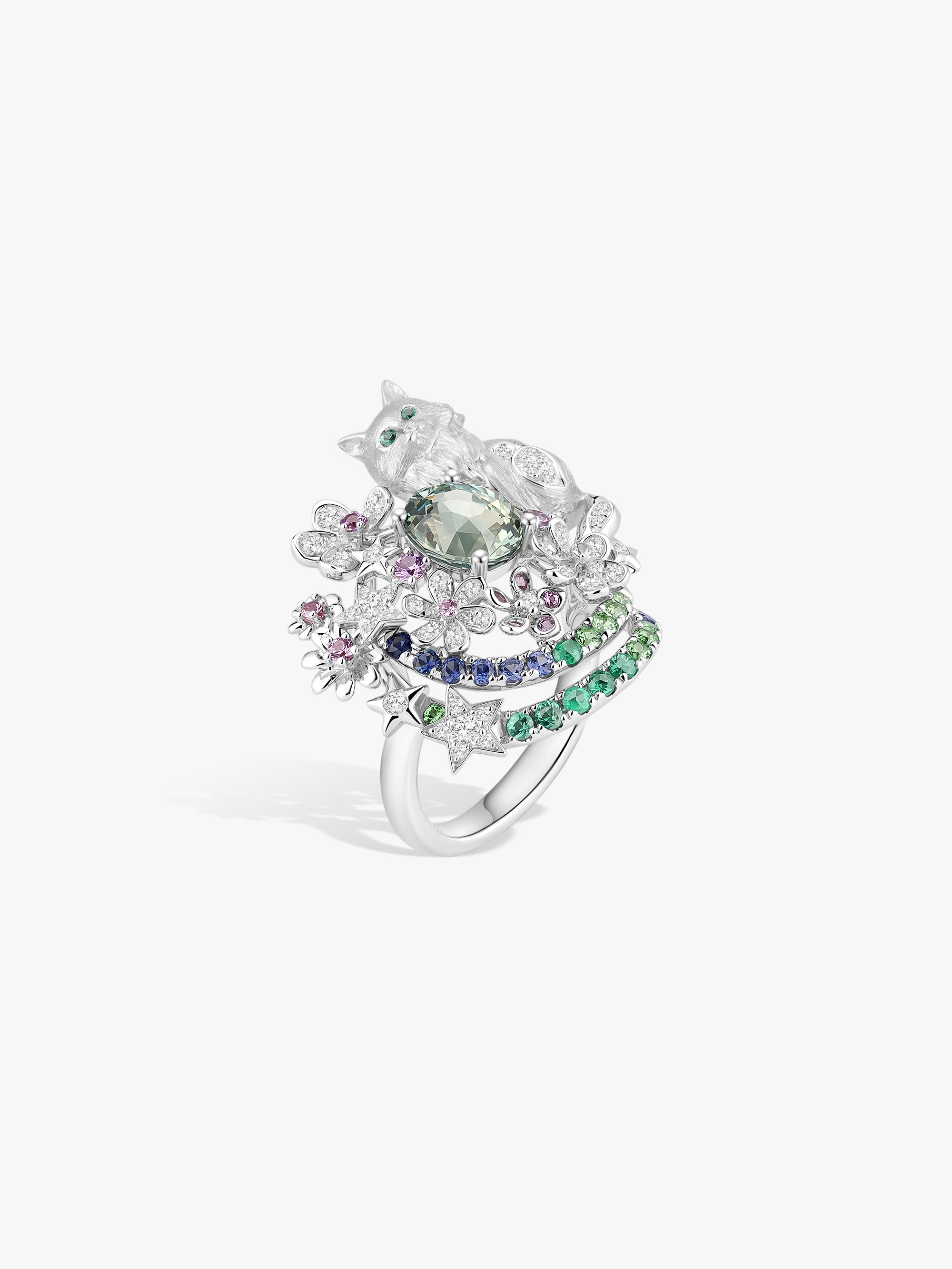 Bespoke Archieve: 1.6ct Green Sapphire Aurora Dream Kitten Ring