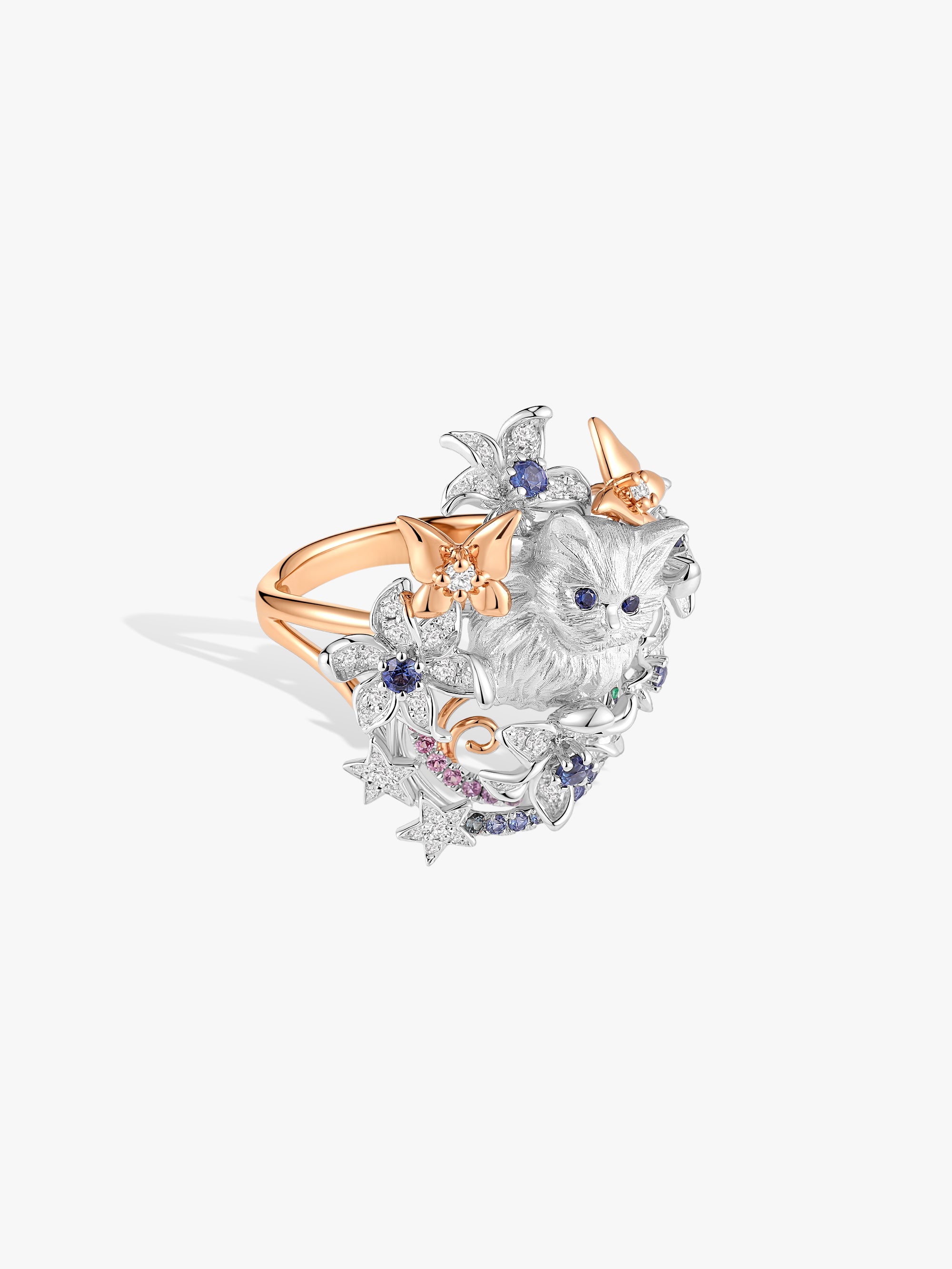 Bespoke Archieve: Aurora Floral Kitten Guardian Ring