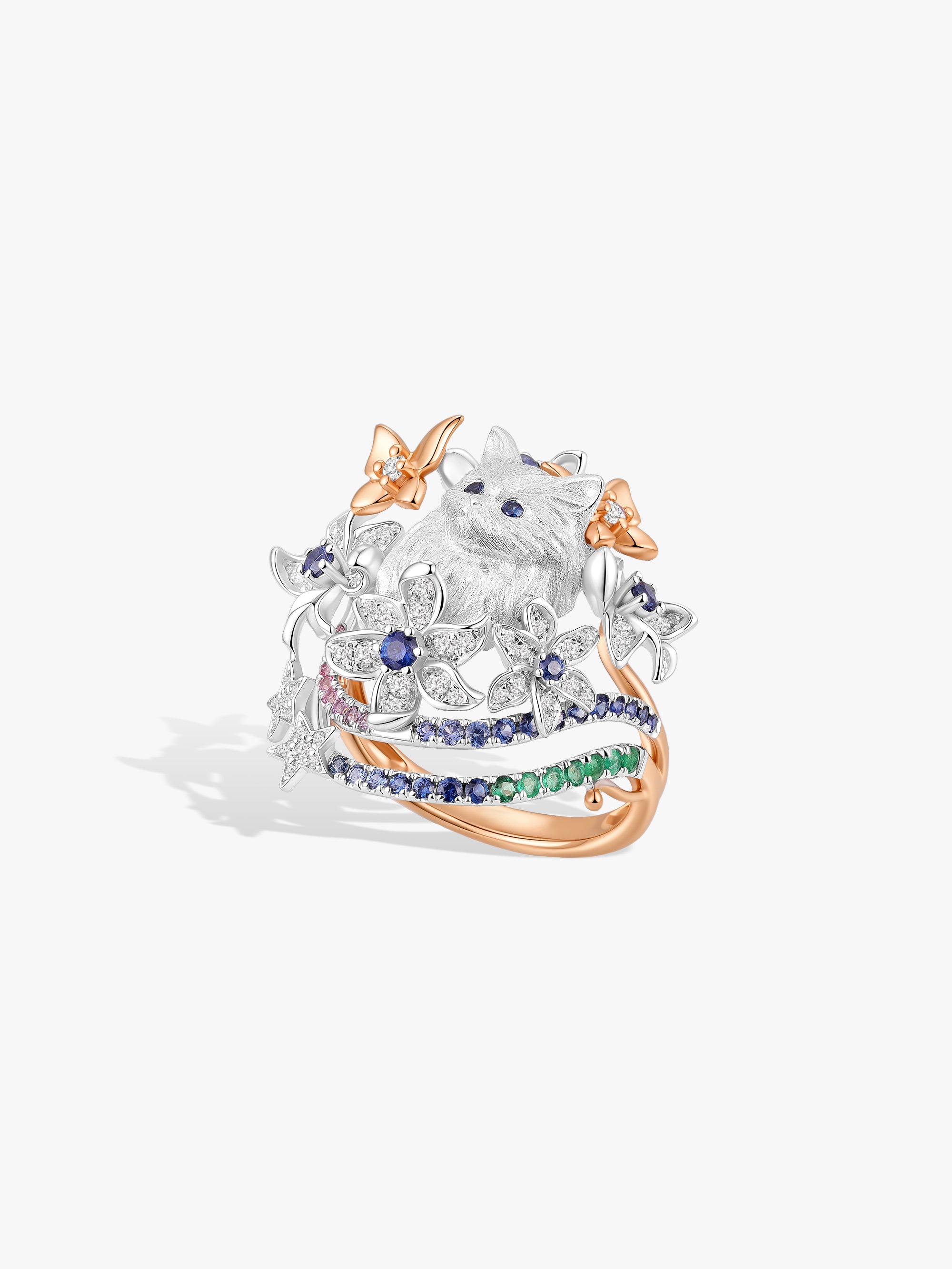 Bespoke Archieve: Aurora Floral Kitten Guardian Ring