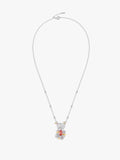 Silver chain necklace with sleeping cat charm and colorful rose cluster